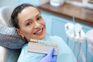 a closeup of a patient receiving veneers